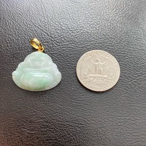 14K Solid Real Gold Natural Jade Happy Laughing Buddha Pendant Grade A